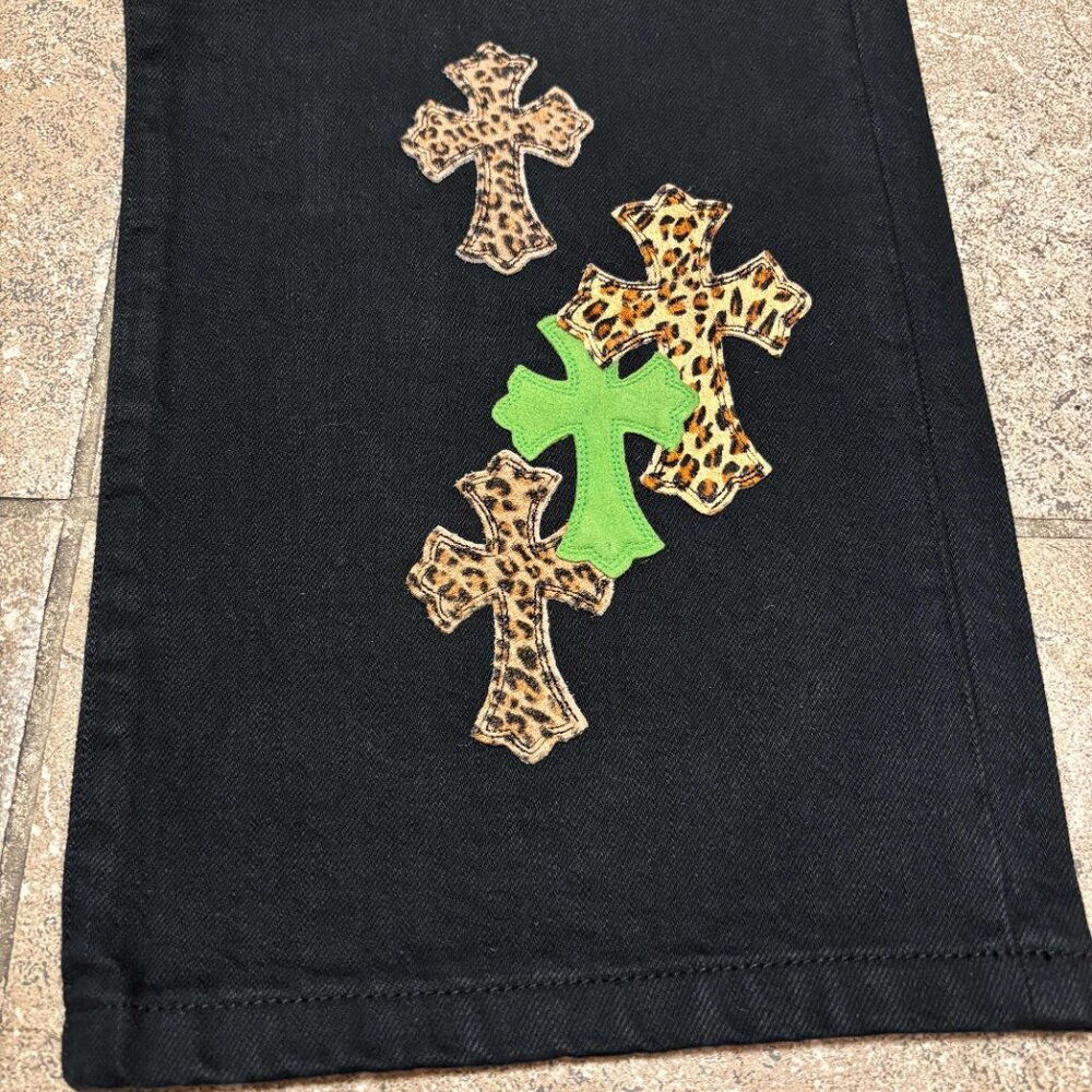 Chrome Hearts Green and Leopard Cross Patches Jeans Black Size 36 - Picture 6 of 15